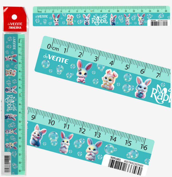 Линейка 16 см. пластик. deVENTE "Little Rabbit" с рис.