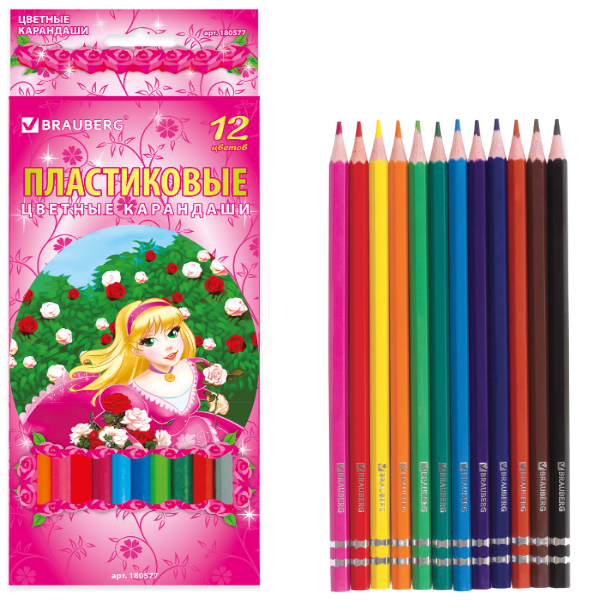 Карандаши 12 цв.  пластик. Brauberg "Rose Angel" шестигр., заточ., к/к