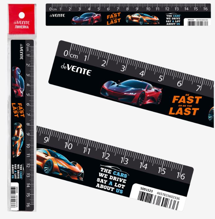 Линейка 16 см. пластик. deVENTE "Fast Or Last", с рис.