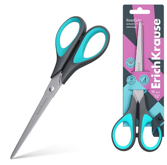 Ножницы 19 см. ErichKrause "EasyCut+/Standard+" с резин. вставками, ассорти