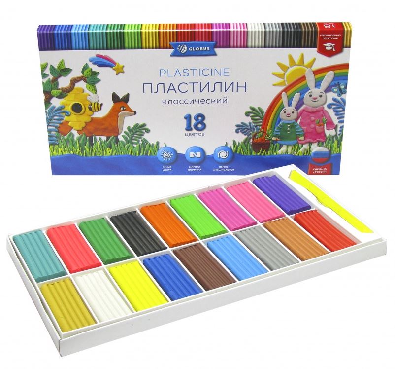 Пластилин 18 цв. Глобус "Классический" 360гр., стек, к/к