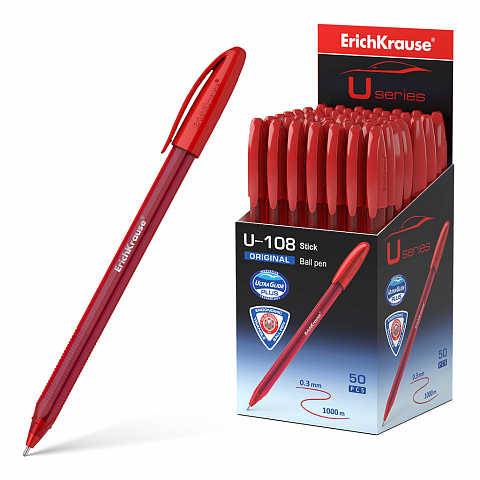 Ручка шарик. ErichKrause "U-108 Original Stick" красная, 1,0 мм, игольчатая, грип., одноразовая