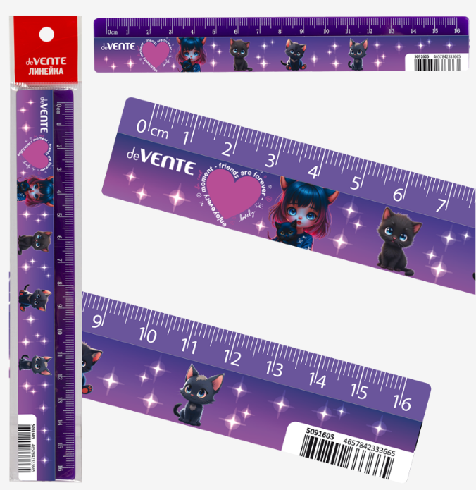 Линейка 16 см. пластик. deVENTE "Friends Forever" с рис.