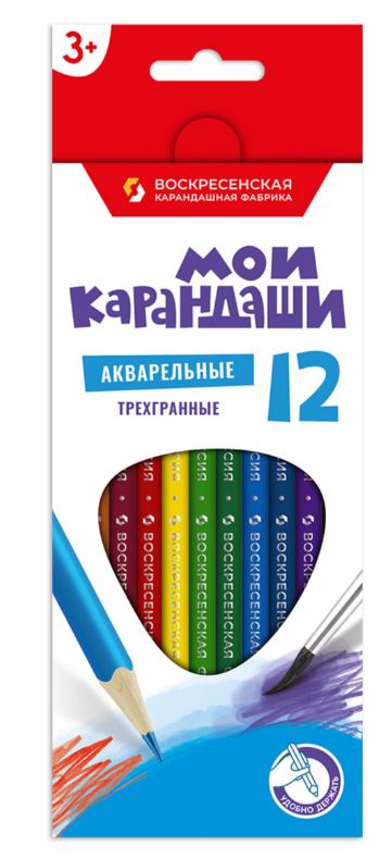 Карандаши акварельн. 12 цв. ВКФ "Мои карандаши" трехгр., заточ., к/к
