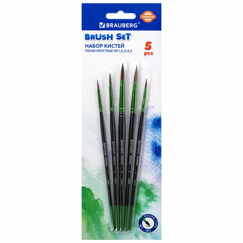 Кисти в наборе  5 шт. пони (1-5) Brauberg "Premium" блистер