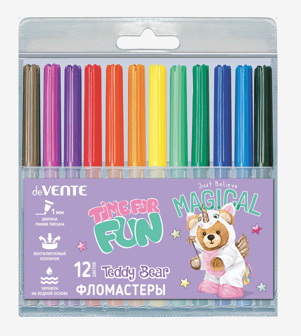 Фломастеры 12 цв. Attomex "Teddy Bear" вент. колп, пласт.блистер, е/п