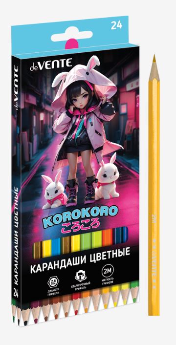Карандаши 24 цв. deVENTE 2М "Korokoro" шестигр., заточ., к/к