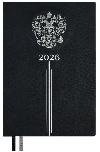 Ежедневник 2026г. А5 176л. Escalada (герб России) иск.кожа "тиволи", тв.обл., тисн.фольгой, 3D-дизайн, цв.срез, крем.блок 70г/м2, 2 ляссе, черный