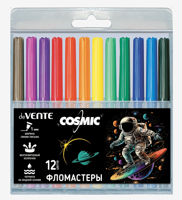 Фломастеры 12 цв. DeVente "Cosmic" вент. колп, пласт.блистер, е/п