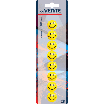 Магниты 2 см  8 шт deVENTE "Smile" желтый с рисунком, блистер