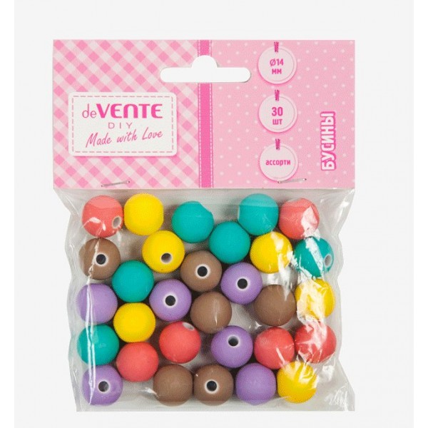 Набор д/детск.творч. deVente "Balls" пластиковые бусины 30 шт, 14мм, матов. Soft-touch