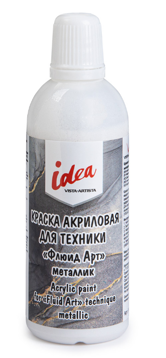 Краска акрил. 80мл. Vista-Artista idea для техники "Флюид Арт" металлик 20 Под серебро/Silver