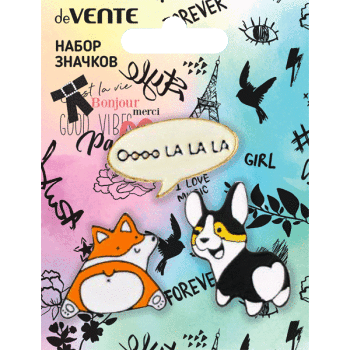 Значок deVENTE "Oooo LA LA LA " (3шт в наборе) рыжий щенок, черный щенок, облако Oooo La La,  эмалиров.