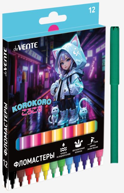 Фломастеры 12 цв. deVENTE "Korokoro" вент. колп., к/к, е/п