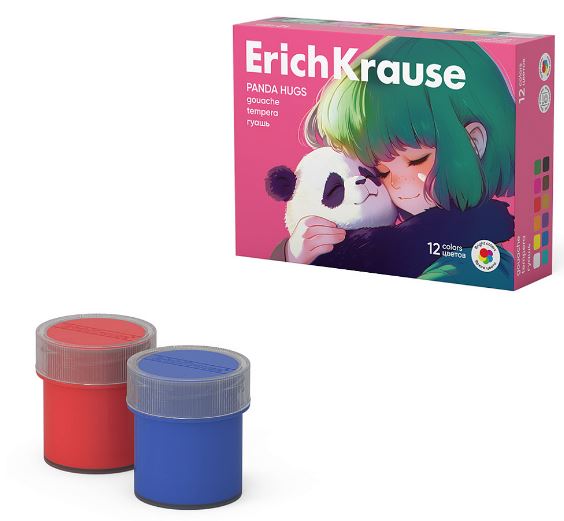 Гуашь 12 цв. ErichKrause "Panda Hugs" 20мл. б/к, к/к