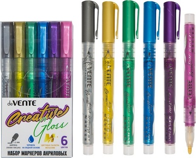 Маркеры  6 цв. акрил. deVENTE "Creative Gloss" металлик