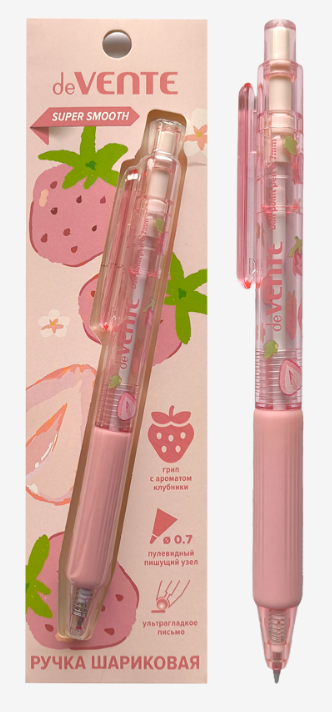 Ручка шарик. авт. deVENTE "Aroma Fruit. Клубника" синяя, 0,7 мм, ароматиз. грип, кнопочн. механизм, блистер