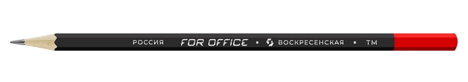 Карандаш пр.  шестигран., HB/ТМ ВКФ "For Office" корпус черный матовый с красным
