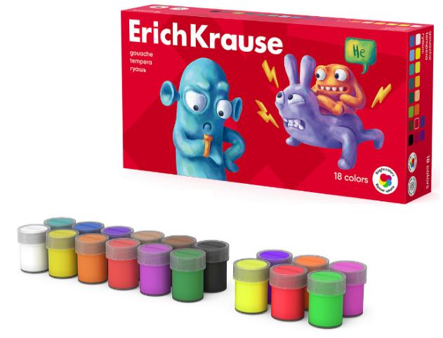 Гуашь 18 цв. ErichKrause "Jolly Friends" 20мл. б/к, к/к