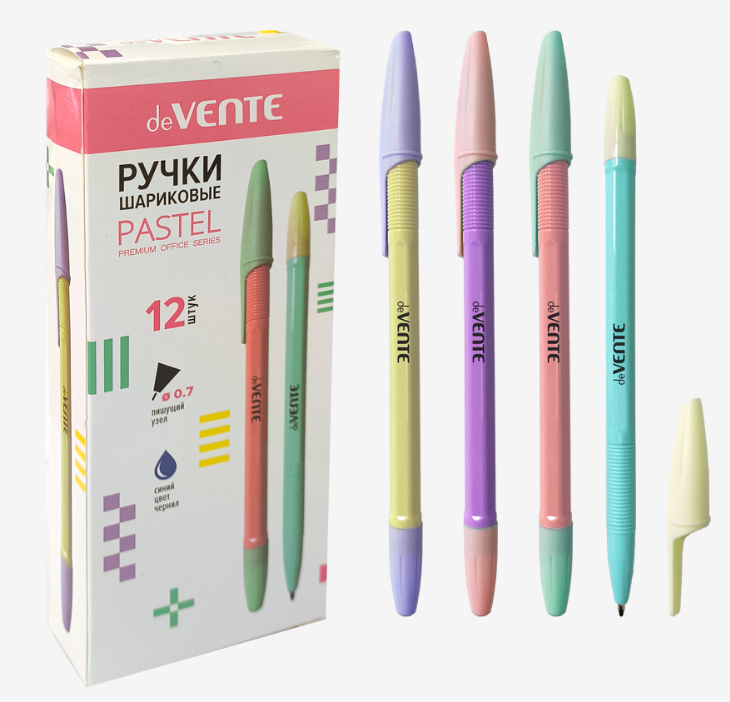 Ручка шарик. deVENTE "Pastel" синяя, 0,7мм, корпус пастель, ассорти, 1/12