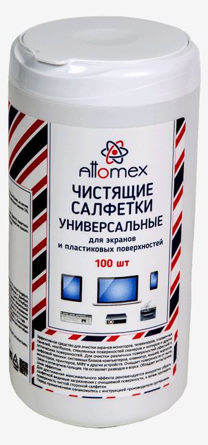 Салфетки чистящие универс. 100 шт. Attomex в пласт. тубе (для экранов и пластика)