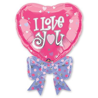 Шар фольгированный 10" Сердце, с рисунком "ILY с бантом" А30
