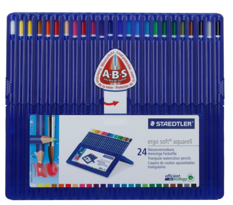 Карандаши акварельн. 24 цв. STAEDTLER Премиум "Ergosoft" трехгр., пласт. футляр