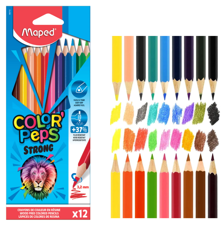Карандаши 12 цв.  пластик. Maped "COLOR PEP'S Strong" повыш.прочности, трехгр., заточ., к/к, е/п