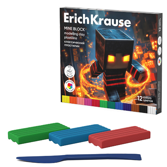 Пластилин 12 цв. ErichKrause "Mine Block" 192гр, стек, к/к 