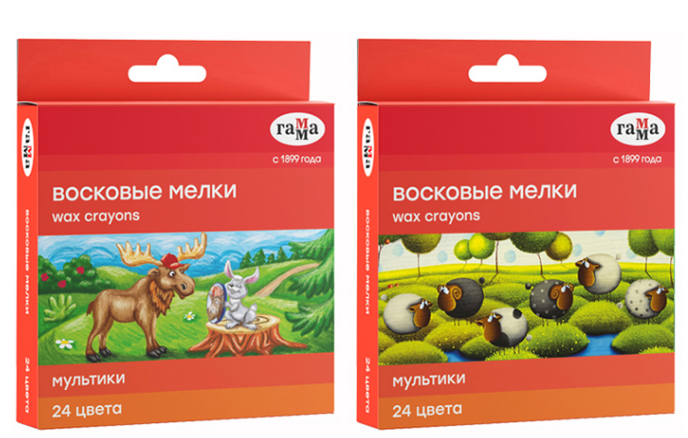Мелки воск. 24 цв. Гамма "Мультики" круглые, к/к., е/п