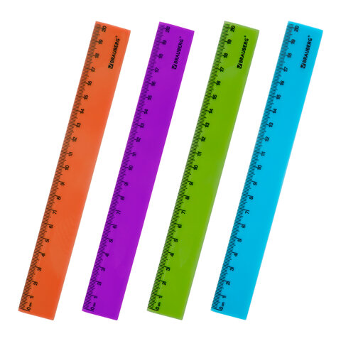 Линейка 20 см. пластик. BRAUBERG "Neon", непрозр, ассорти