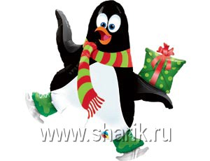 Шар фольгированный 41" фигурный, с рисунком "Пингвин на коньках"