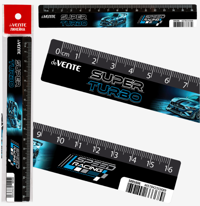 Линейка 16 см. пластик. deVENTE "Super Turbo" с рис.