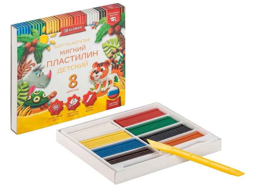 Пластилин  8 цв. Глобус повышенной мягкости, 120 гр., стек, к/к