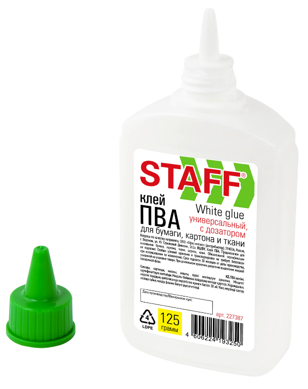 Клей ПВА  125 г. STAFF с дозатором, 1/40