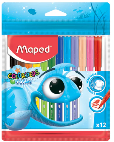 Фломастеры 12 цв. Maped "Color'peps Ocean", смываемые, вент.колп., зип-упак., е/п