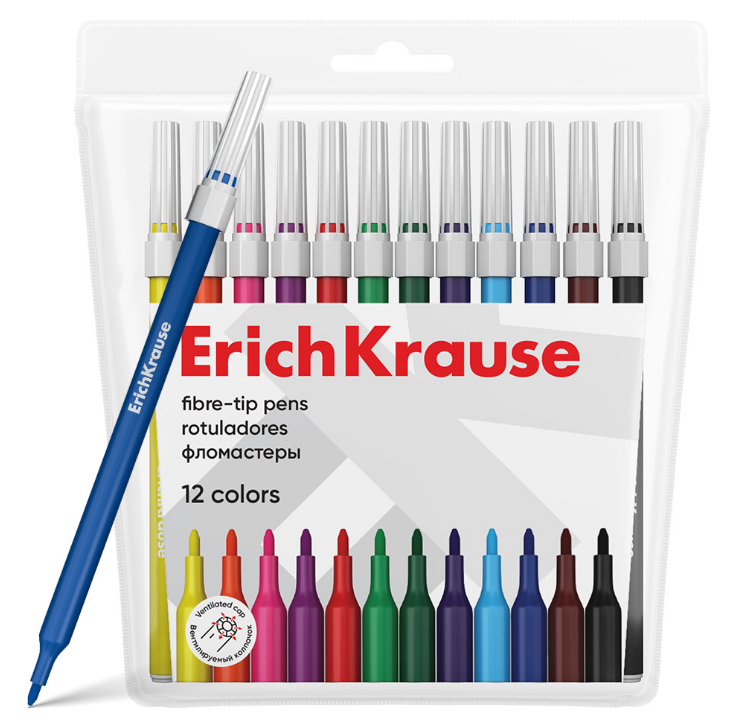 Фломастеры 12 цв. ErichKrause "Light" смываемые, вент. колп., е/п