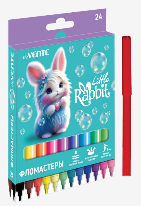 Фломастеры 24 цв. deVENTE "Little Rabbit" вент. колп., к/к, е/п