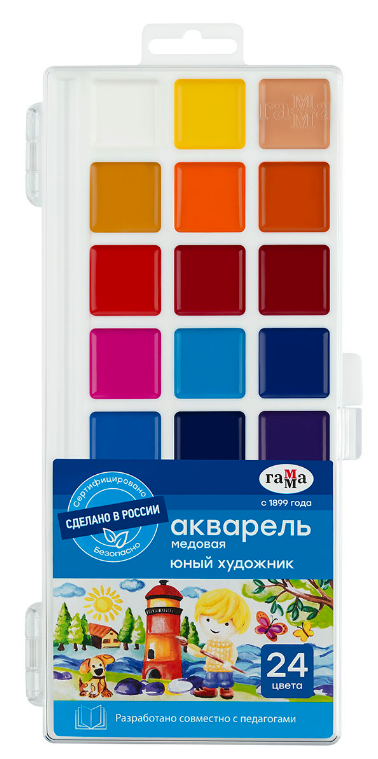 Краски 24 цв. акв. медов. ГАММА "Юный художник" б/к, п/к, е/п