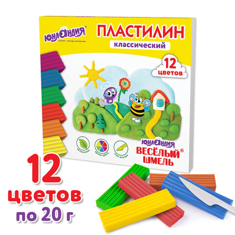 Пластилин 12 цв. Юнландия "Веселый шмель" 240 гр, стек, к/к