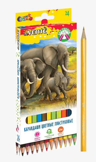 Карандаши 24 цв.  пластик. deVENTE 2М "Животный мир" шестигр., заточ., к/к