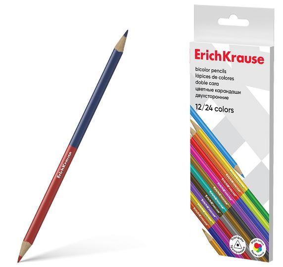 Карандаши двустор. 24 цв. 12 шт. ErichKrause "Bicolor" трехгран., заточенные, к/к