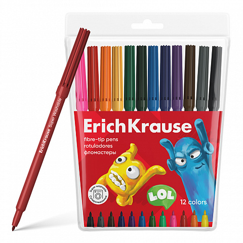 Фломастеры 12 цв. ErichKrause "Jolly Friends uper Washable" смываемые, вент. колп, е/п