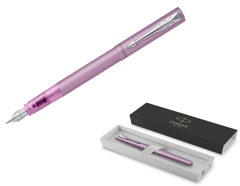 Ручка подар. перьевая PARKER "Vector XL Lilac" синяя,  0,8мм, корпус черный металлик, нержавеющая сталь, подар.упак