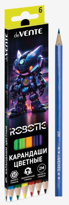 Карандаши  6 цв. deVENTE 2М "Robotic" шестигр., заточ., к/к