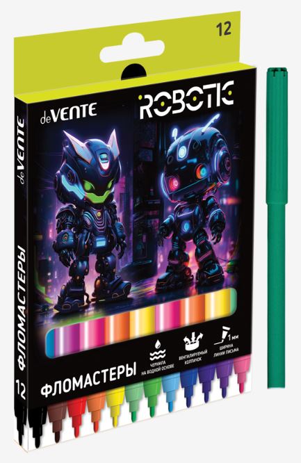 Фломастеры 12 цв. deVENTE "Robotic" вент. колп., к/к, е/п