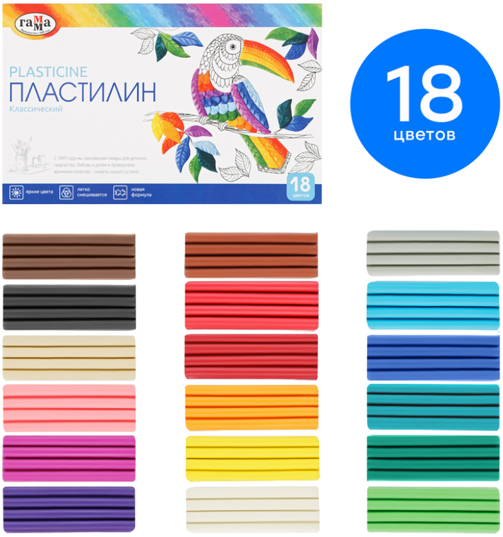 Пластилин 18 цв. ГАММА "Классический" 360гр, стек, к/к