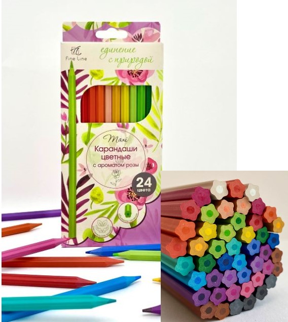 Карандаши 24 цв. Полином "Fine Line Maxi", фигурн.сечение, аромат розы, УЦЕНКА