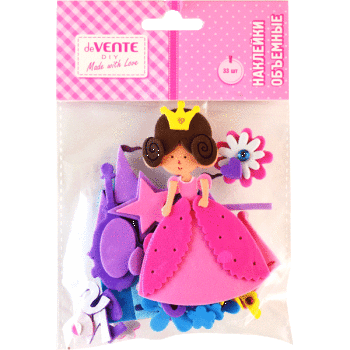 Наклейки объем. deVente "Princess" фоамиран, 33 шт., пакет, е/п