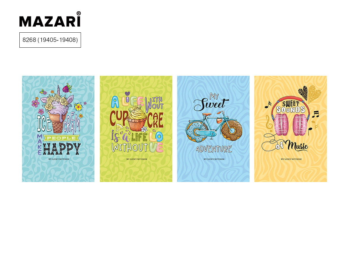 Книжка записная А5  64 л. MAZARI плотн.70г. 4 дизайна, клетка